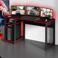 Imagem de Mesa Gamer Dark Para 3 Monitores Preto/vermelho - Pnr Móveis