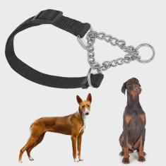 Imagem de Coleira Nylon 2.5cm Corrente Aço Elo Torcido Enforcador Cachorro Caes Grande Porte Pet Resistente Ajustavel Treinamento