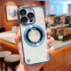 Imagem de Capa de telefone ultrafina magnética sem moldura revestida para iPhone 14 Pro Max 13 12 Pro Max Buraco transparente para PC rígido, Sierra Blue, para iPhone 14 Pro