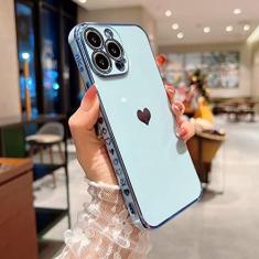 Imagem de Capa de telefone macia galvanizada com coração de amor para iPhone 11 12 13 14 15 Pro Max XS X XR 7 8 Plus Mini SE 2020 Capa de silicone, azul celeste, para iPhone 11