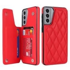 Imagem de LBYZCASE Capa carteira para Samsung Galaxy S21 com suporte para cartão, capa flip traseira de couro PU com suporte para cartões para mulheres e meninas, fecho magnético duplo à prova de choque para