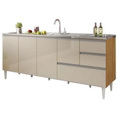 Imagem de Balcão Para Pia De 2,00 Mt Maceió Com Gavetão Amendoa Off White Puxado