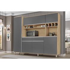 Imagem de Cozinha Compacta com Armários, Balcões, Nichos e Adega Brasil Nature Cinza