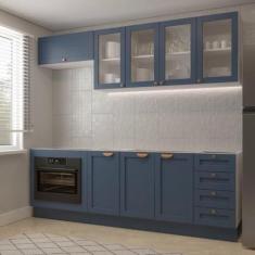 Imagem de Cozinha Modulada 6 Peças sem Tampo com Balcão para Forno de Embutir Cabecasa Madeiramadeira Azul/branco