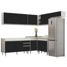 Imagem de Armário de Cozinha Modulado de Canto 7 Peças CP22 Balcão sem Tampo Branco/Preto - Lumil