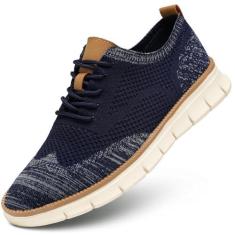 Imagem de Sapatos sociais casuais masculinos moda tênis de caminhada malha oxford trabalho leve sola macia, Azul escuro, 10