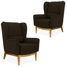 Imagem de Kit 02 Poltronas Decorativas Para Sala de Estar Milena D02 Base de Madeira Corano Marrom C-34 - Lyam Decor