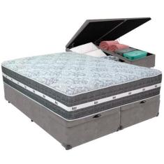 Imagem de Cama Box Baú Cinza e Colchão Black Graphite Molas Ensacadas King 193x2