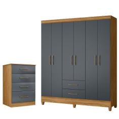 Imagem de Kit Guarda Roupa Casal Panamá E Cômoda Ms - Freijó / Cinza Freijó / Cinza