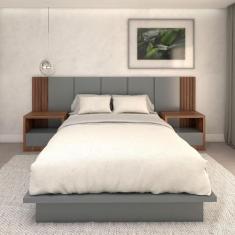 Imagem de Cama Queen e Cabeceira com 2 Mesas Laterais MDF Sob Medida - Casa Lar 