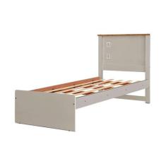 Imagem de Cama Solteiro Barcelona Off White e Madeira - Tebarrot