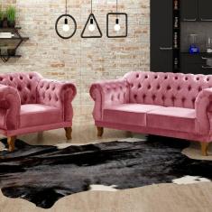 Imagem de Sofá 2 e 1 Lugares Duquesa Decoração Sala Recepção Retrô Rosa