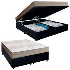 Imagem de Cama Box Baú Casal Bipartido Sintético + Colchão De Molas Ensacadas Portobel Ipanema 138x188x66cm Preto