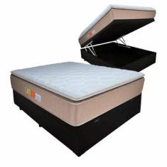 Imagem de Cama Box Baú Casal Colchão Ortopédico PillowTop 138x188x69cm BEGE - Em