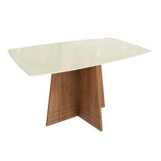 Imagem de Mesa de Sala Jantar Lótus c/ Tampo Madeirado c/ Vidro 90x170cm Nogueira/Off White/Vidro Off White - Kappesberg