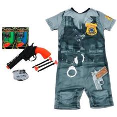 Imagem de Kit Fantasia Infantil Policial  Pistola Brinquedo Dardo Espuma Distint