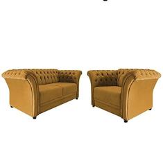 Imagem de Kit Poltrona e Namoradeira Chesterfield Sofia Suede Mostarda - Amarena Móveis