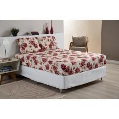Imagem de Jogo De Lençol Estampado Para Cama Box Queen Rosas Vermelhas