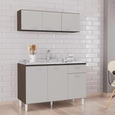 Imagem de Cozinha Compacta 2 Peças Balcão para Pia 3 Portas 1 Gaveta com Armário Aéreo 3 Portas Poquema