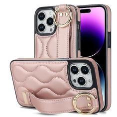 Imagem de Capa de telefone com pulseira de couro PU para iPhone 15 14 Plus 13 12 Mini 11 Pro Max X XS XR 7 8 Plus Capa de suporte, ouro rosa, para iPhone 14Pro Max