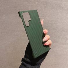 Imagem de Capa de telefone sem moldura com padrão de fibra de carbono para Samsung Galaxy S23 S22 S21 Ultra Plus Note 20 10 capa traseira fina à prova de choque, verde escuro, para S22