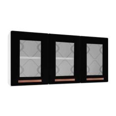 Imagem de Armário Aéreo P/ Cozinha  Mirage New 3 Portas C/ Vidro Branco/Preto -