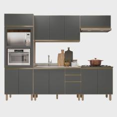 Imagem de Armário de Cozinha 5 Peças e Pia 120cm Jany N03 Carvalho/Grafite - Mpozenato