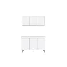 Imagem de Balcão Gabinete Manu 120 Cm C/Tampo E Armário Aéreo Andreia 120cm - Aj