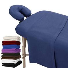 Imagem de LONDON LINENS Conjunto de lençóis de mesa de massagem extragrossos de 3 peças - flanela 100% algodão natural - Inclui capa de mesa de massagem, lençol com elástico de massagem e capa de descanso