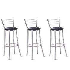 Imagem de Kit 3 Banquetas Para Bancada Grazi Cromada Média Preto