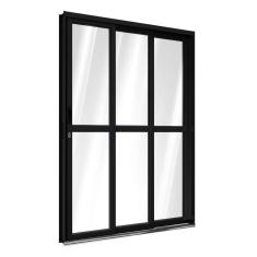 Imagem de Porta de Aluminio de Correr Lateral com Travessa 2 Folhas móveis e 1 Folha Fixa 213x150cm Riobras Preto