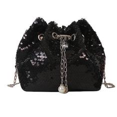 Imagem de Sacola saco de balde das mulheres Bolsa Tote Bolsa de ombro Embreagem Bolsa Sereia Lantejoulas Corrente Crossbody Bolsas (Black)