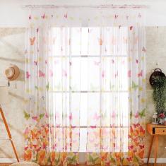 Imagem de Cortina De Tule Romântica Estampa De Borboleta Colorida
