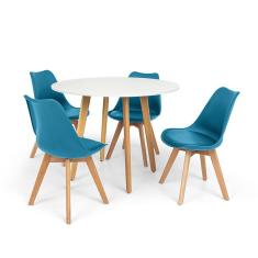 Imagem de Conjunto Mesa de Jantar Laura 100cm  com 4 Cadeiras Eames Wood Leda - Turquesa