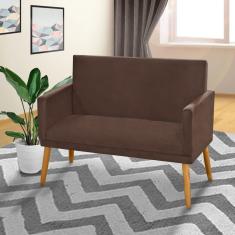 Imagem de Poltrona Namoradeira Estofada para Sala de Estar Visitas Suede Marrom Claro