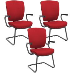 Imagem de Kit 3 Cadeiras Escritório Fixa Executiva Office Preto Slim Alta Flexi P03 Poliéster Vermelho - Lyam