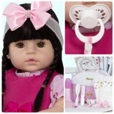 Imagem de Boneca Reborn Bebê Abigail Grande De Silicone 20 Acessórios - Cegonha