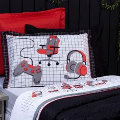 Imagem de Jogo De cama Game Streamer Branco/Vermelho Solteiro 03 Peças