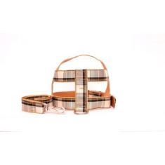 Imagem de Kit Guia Peitoral 40mm Xadrez Marrom Tam 8 (56 Cm A 74 Cm) - Nica Pet