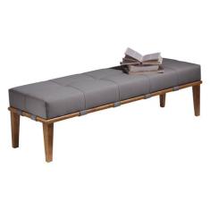 Imagem de Recamier Decorativo 140cm Martínez Linho Pés Madeira Cinza/Natural G62