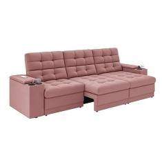 Imagem de Sofá Confort Premium 2,30m Assento Retrátil/Reclinável porta copos e USB Suede Nude - XFlex Sofas