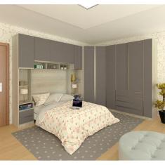 Imagem de Guarda Roupa Canto Casal 11 Portas e 11 Gavetas Legno Crema com Cinza Puro Prime Luciane Móveis