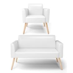 Imagem de Sofá Namoradeira com Poltrona Pés Palito Natural Marisa Corano D03 - D`Rossi