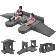 Imagem de Sofá modular infantil com 10 peças conversíveis - Sofá infantil para brincar, criatividade, dormir na sala de jogos, quarto, berçário, sofá para meninos e meninas