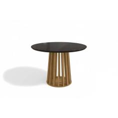 Imagem de Mesa p/ Cozinha Lavanda c/ Tampo Madeirado c/ Vidro 105x105cm Nogueira/Preto fosco/Vidro preto - Kappesberg