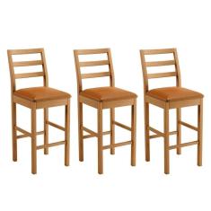 Imagem de Conjunto 3 Banquetas Jade 02 Madeira Maciça Jcm Couro Caramelo