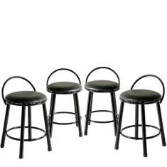 Imagem de Kit 4 Banquetas Elo Baixa com Assento Estofado para Área Gourmet, Bar,
