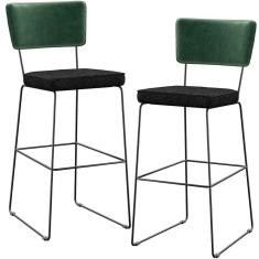 Imagem de Kit 02 Banquetas Altas Facto Verde Musgo Linho Chumbo