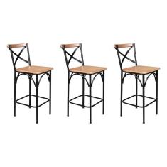 Imagem de Kit 3 Banquetas Alta Industrial Paris Base Alumínio Com Encosto - Natural - Bege