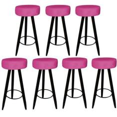 Imagem de Kit 07 Banqueta Alta Flora Pés Palito em Madeira Preto  Bar Bistrô Coz